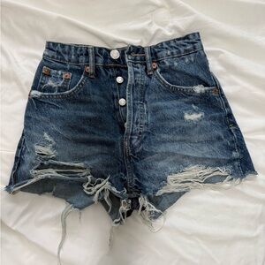 Zara Blue Jean Shorts Distressed High-Waisted